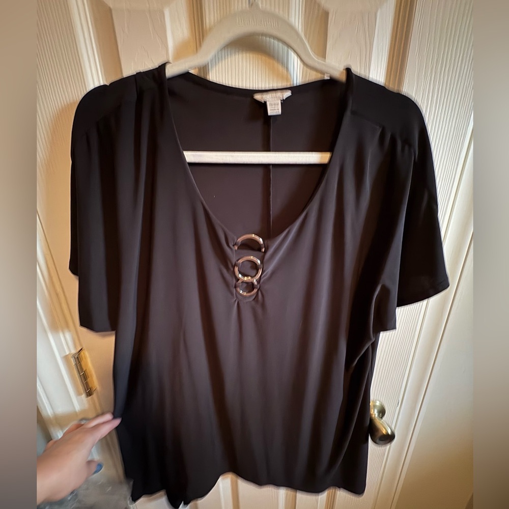 Dress Barn Black Blouse with Ring Detail